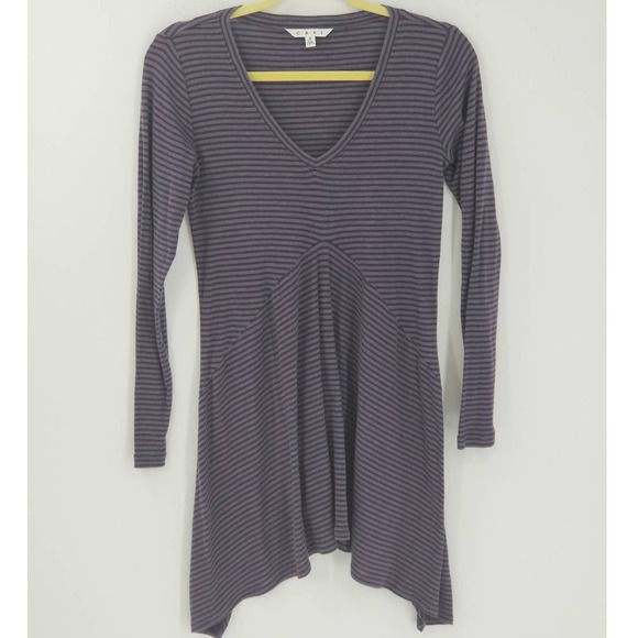 Cabi V-Neck Long Sleeve Shark Bite Hem Pullover Striped Tunic Top Size S Purple - Picture 3 of 8